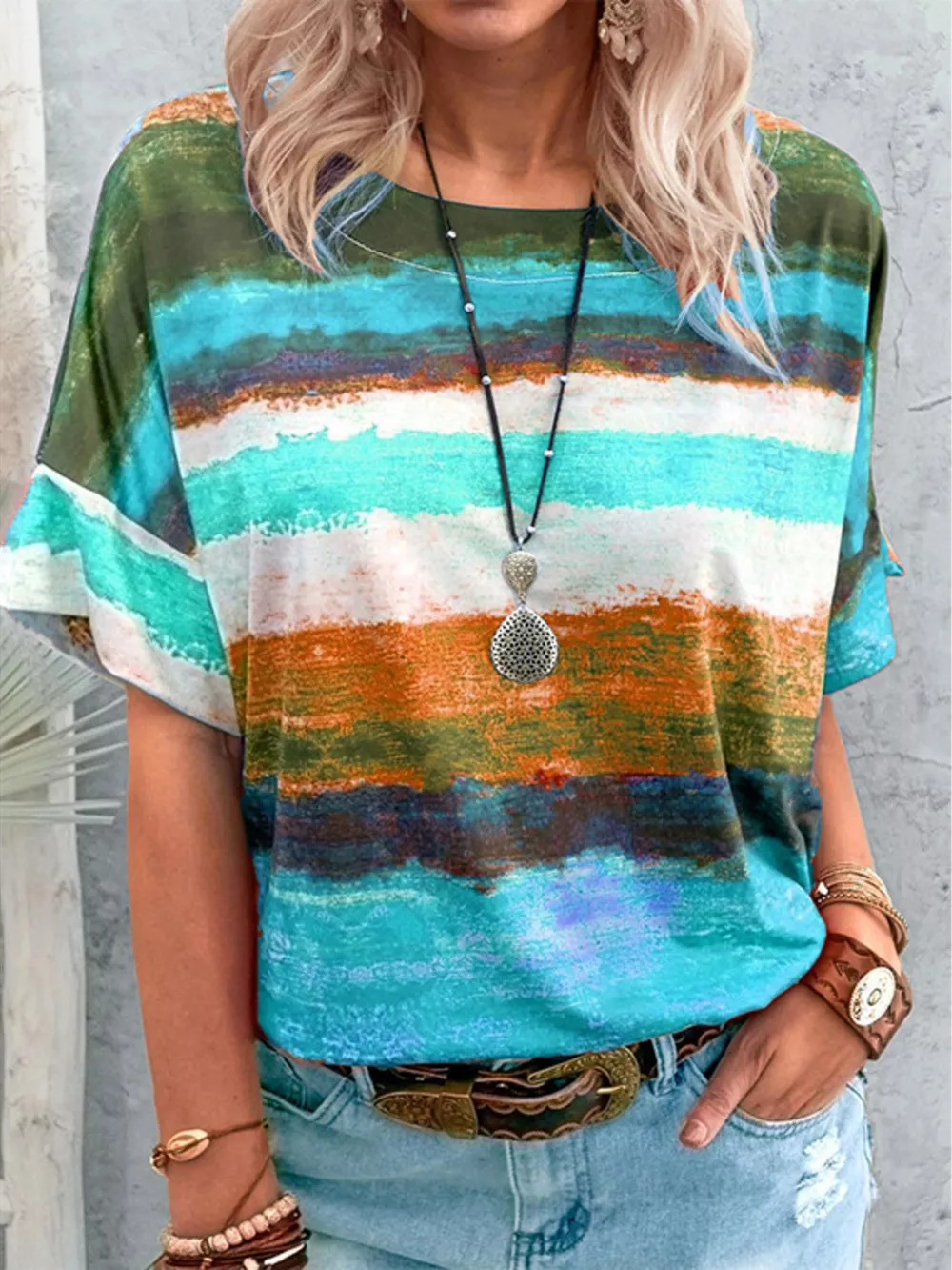 Contrast Round Neck Casual T-Shirt, image 10