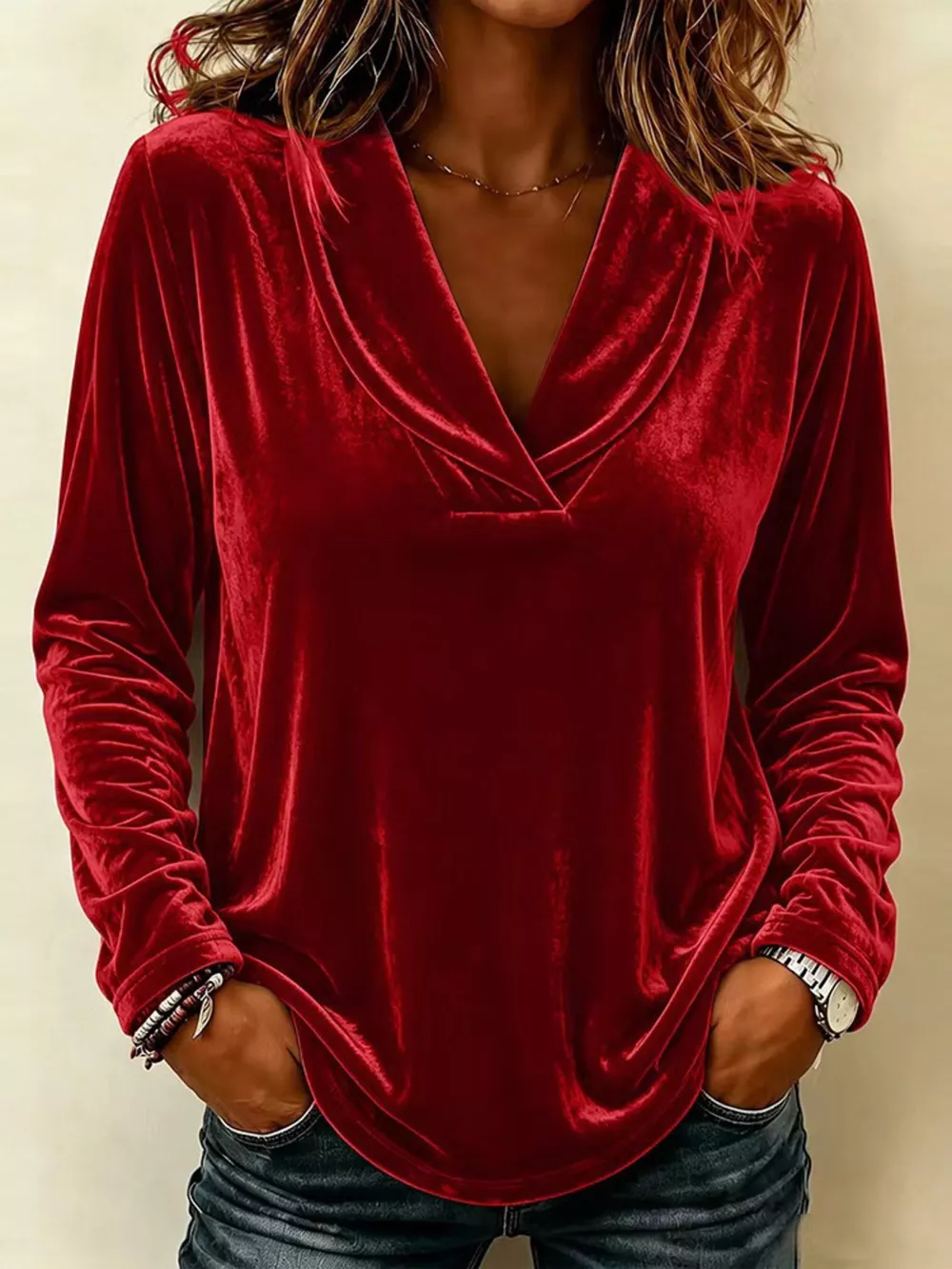 Full Size Velvet Long Sleeve T-Shirt Plus Size, image 8