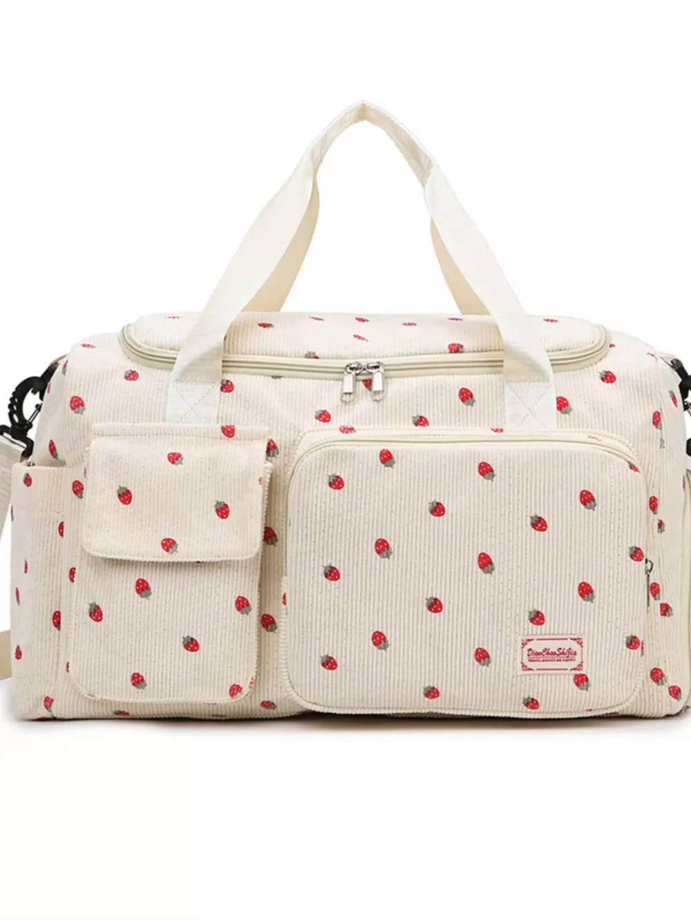 Strawberry Print Corduroy Travel Bag, image 5