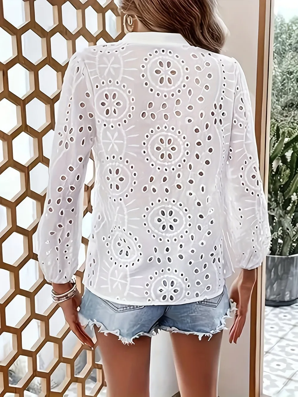 Eyelet Button Up Notched Shirt, image 2