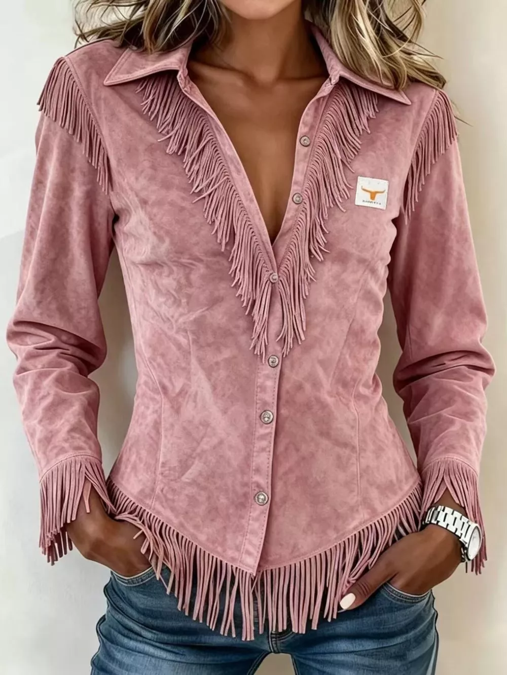 Full Size Fringed Collared Neck Shirt Plus Size, image 11