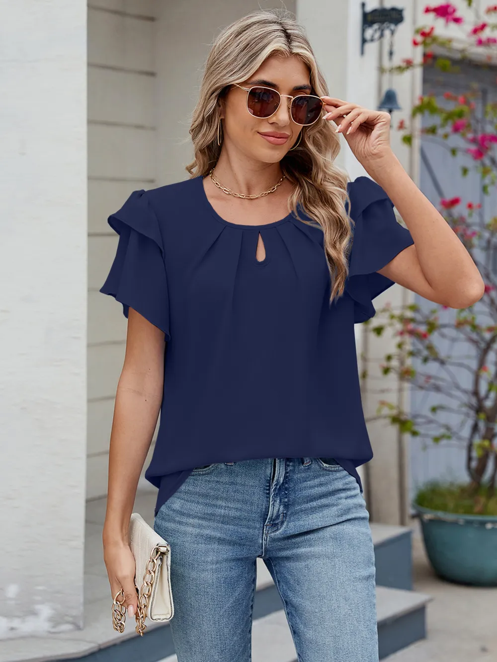 Round Neck Ruffled Layered Sleeve Blouse, image 19