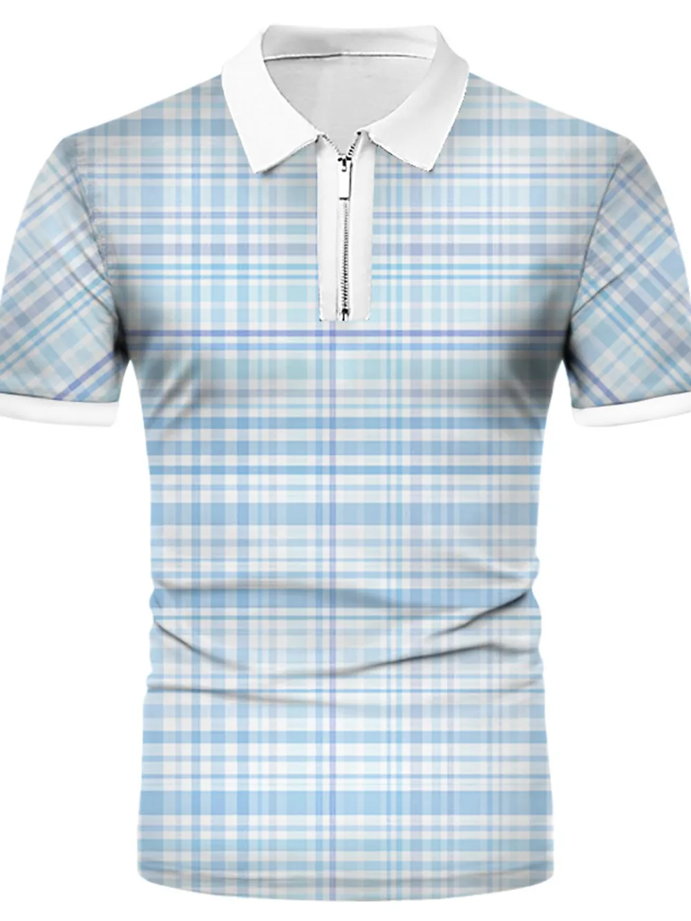 Men's Full Size Plaid Quarter Zip Short Sleeve Polo Plus Size, image 3