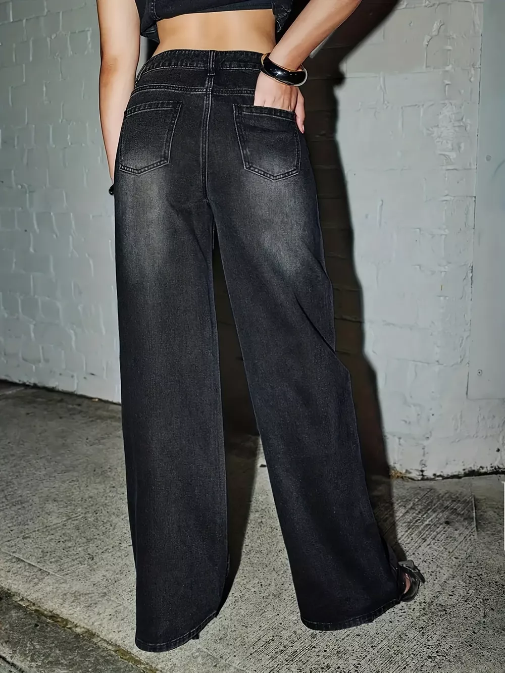 Rhinestone Embellished Wide Leg Jeans, image 5