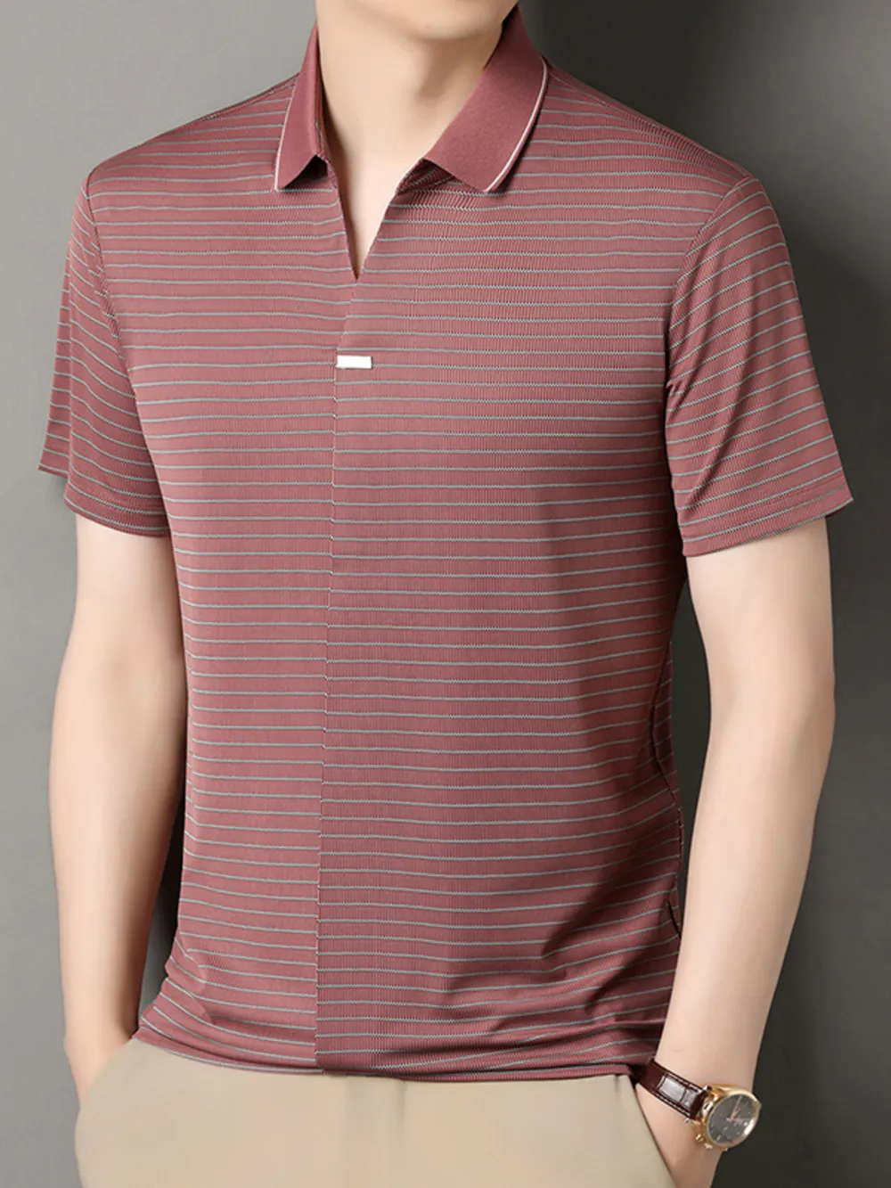 Men's Striped Short Sleeve Polo, image 5