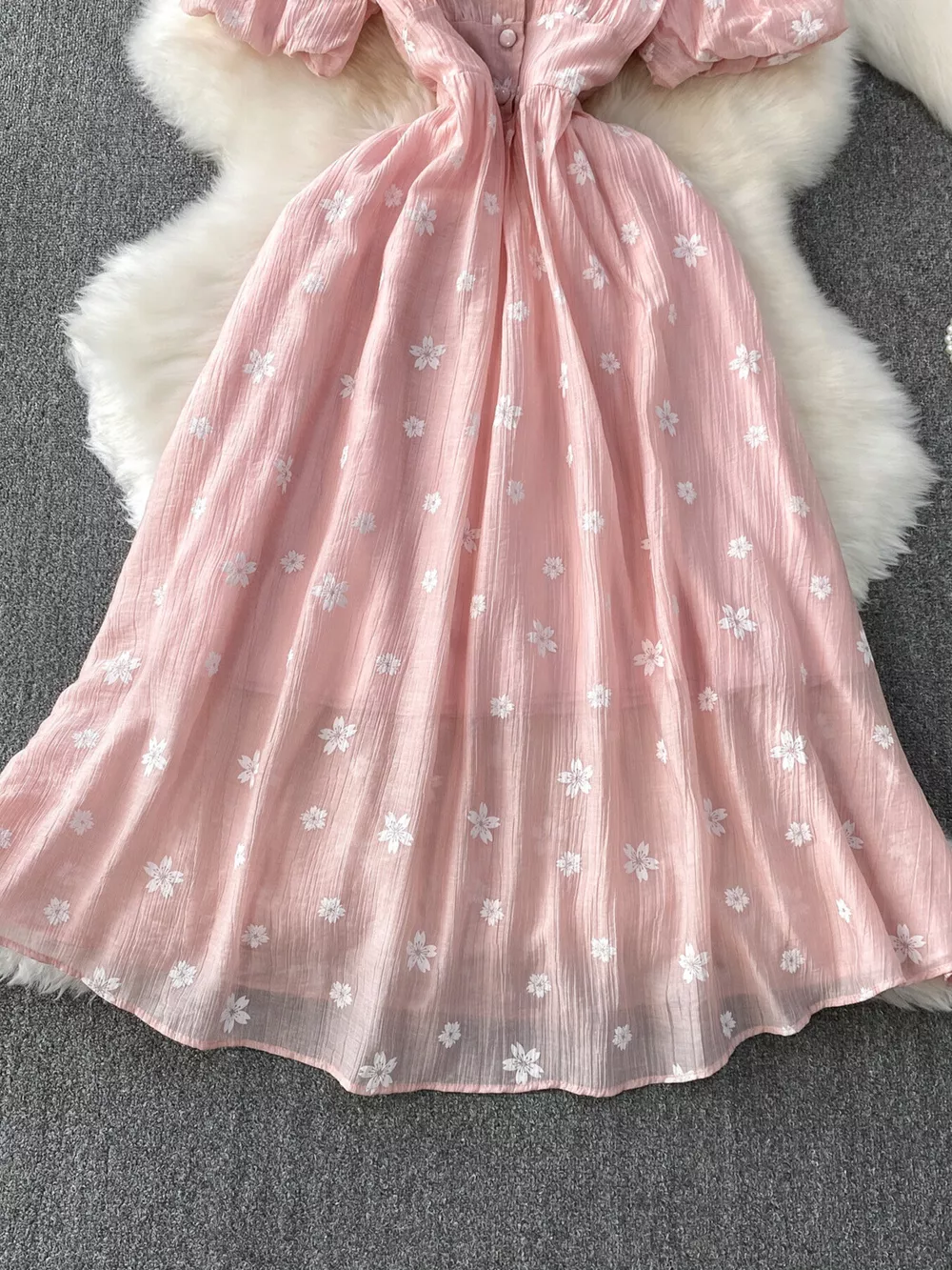 Floral Puff Sleeve A-Line Midi Dress, image 8