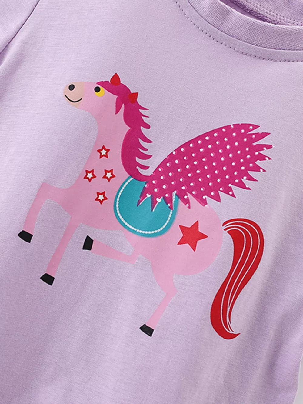 Children's Cute Cartoon Horse Graphic Top with Ruffle Hem, image 2