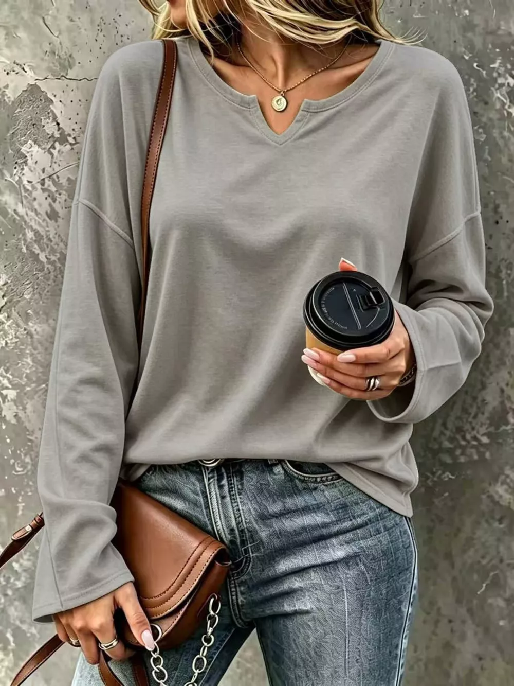 Full Size Solid Color Long Sleeve Loose T-Shirt Plus Size, image 13