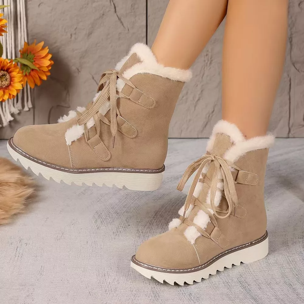 Fuzzy Trim Lace-Up Boots, image 15
