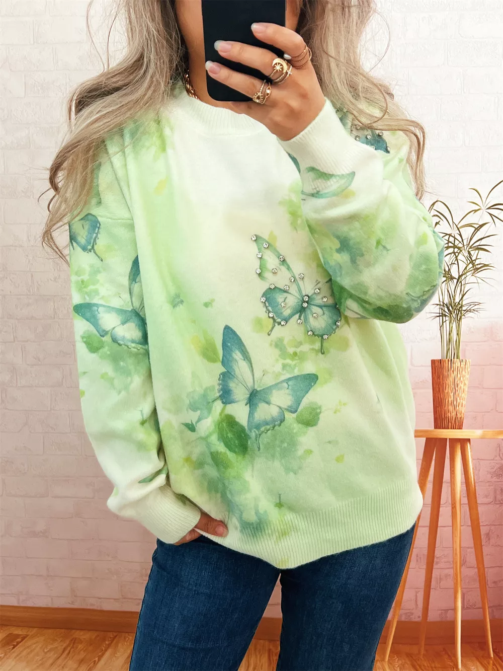 Butterfly Round Neck Lightweight Sweater, image 2