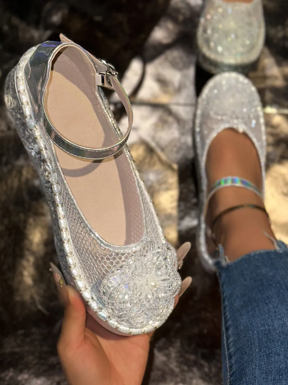 Flower Round Toe Platform Slip-Ons, image 11