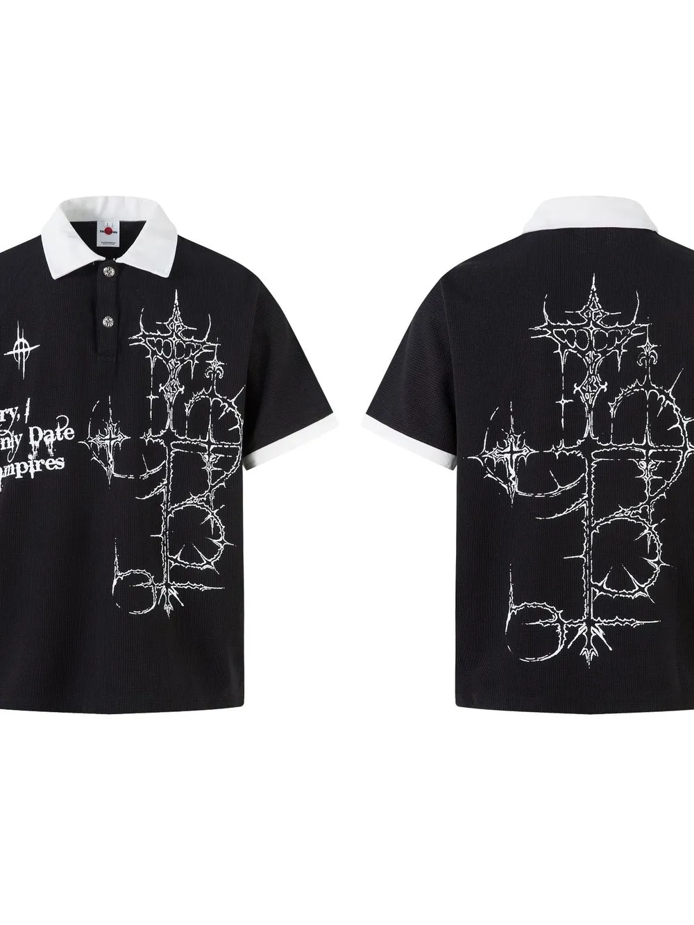 Men's Gothic Cross Graphic Contrast Collar Polo, image 3
