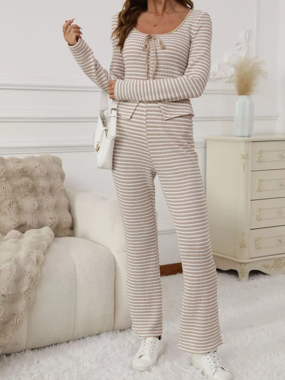 Striped Long Sleeve Top and Pants Set