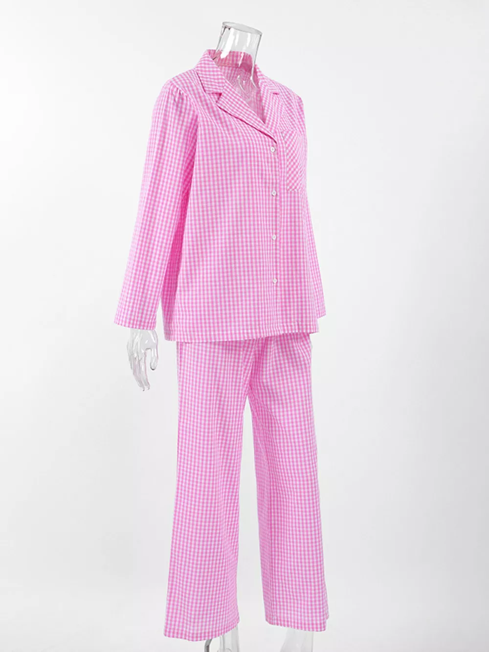 Gingham Button-Down Top and Pants Loungewear Set, image 8