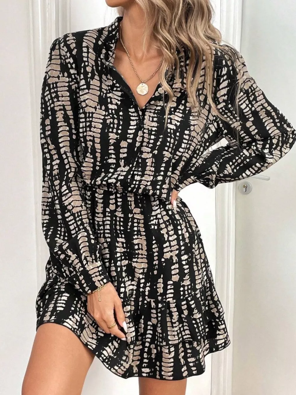 Ruffled Hem Long Sleeve Mini Dress, image 5
