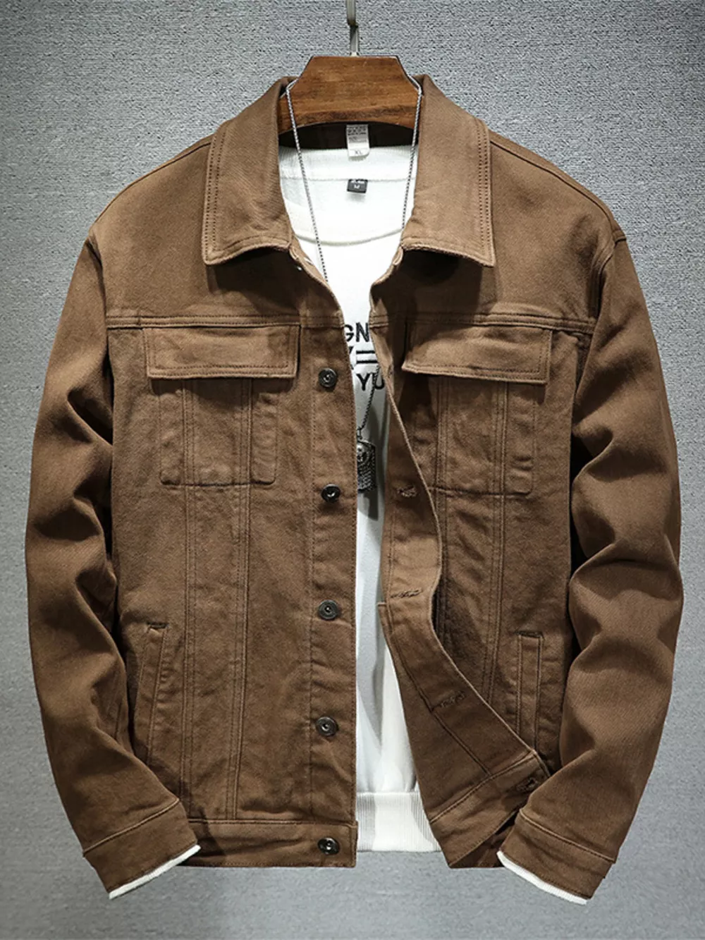 Men's Plus Size Button Up Denim Jacket with Chest Pockets