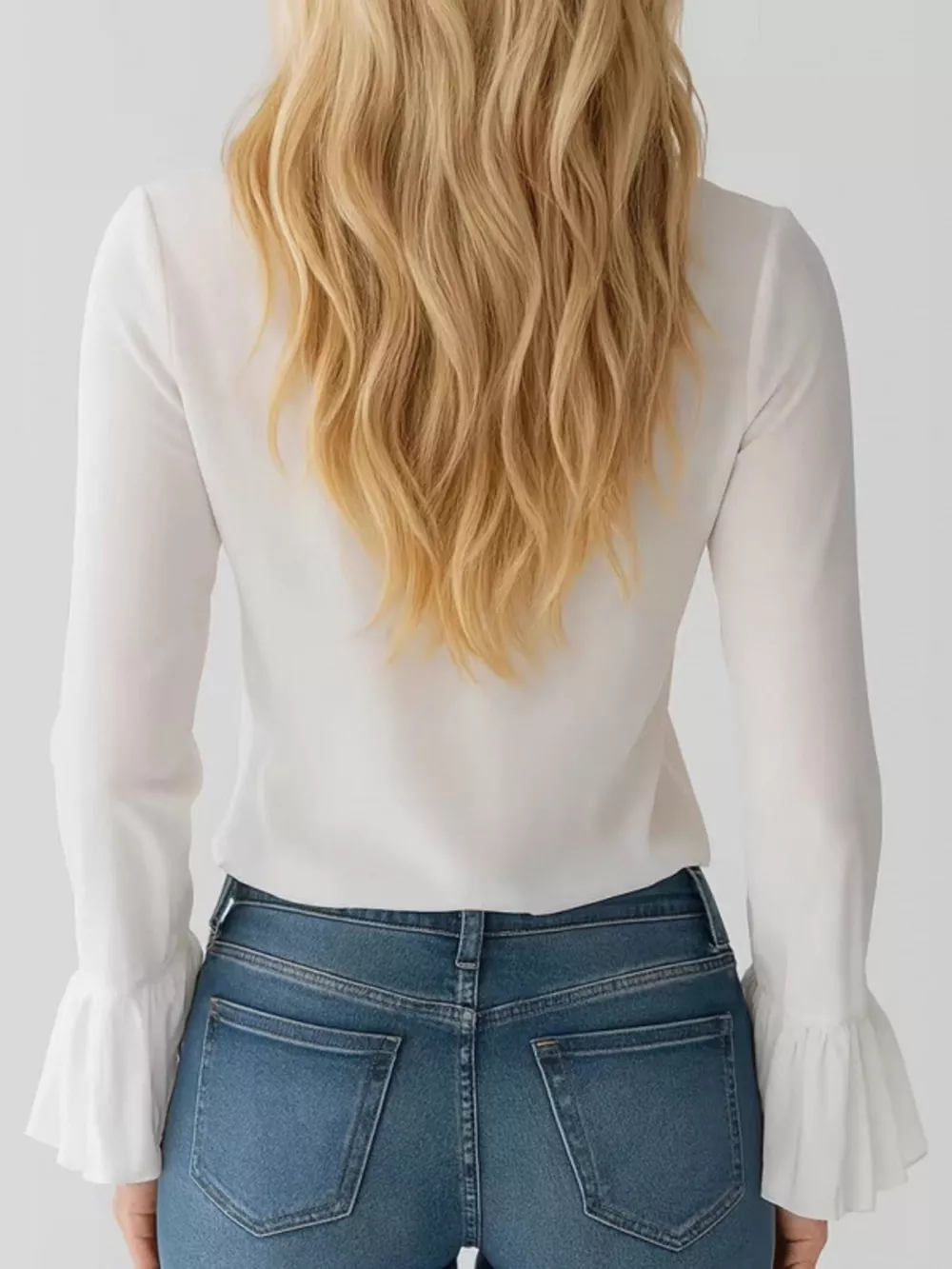 Ruffled Tie Front Flare Sleeve Blouse, image 3