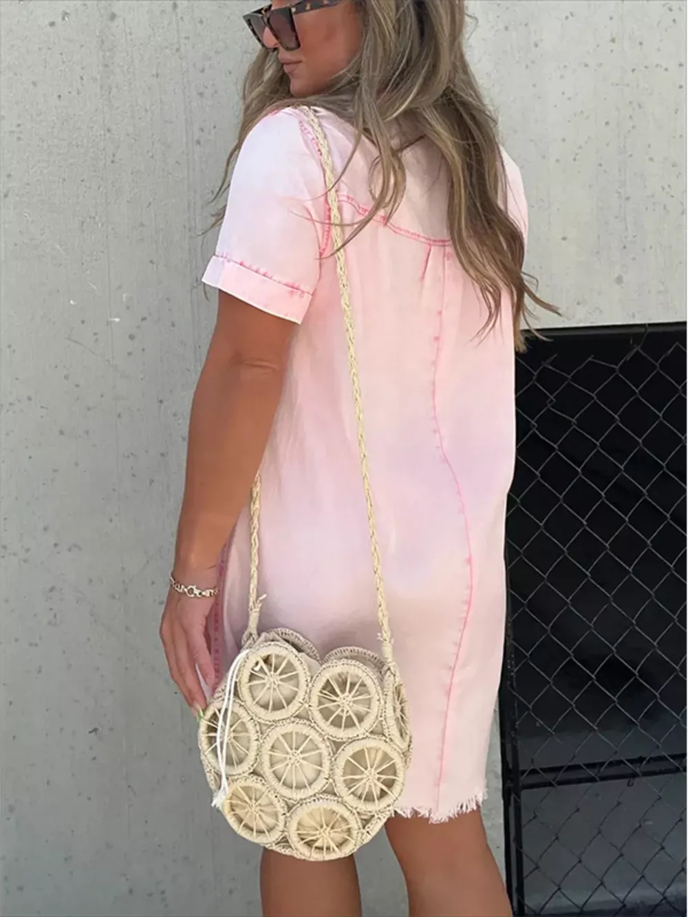 Full Size Raw Hem Short Sleeve Dress Plus Size, image 5
