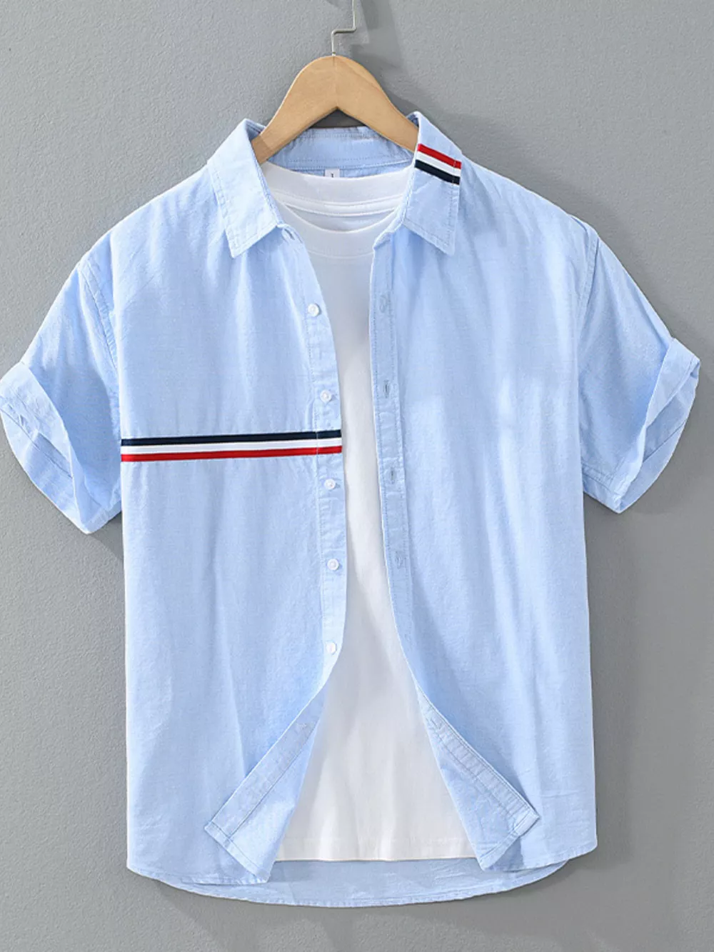 Men's Plus Size Casual Short Sleeve Shirt with Contrast Stripe Detail, image 5