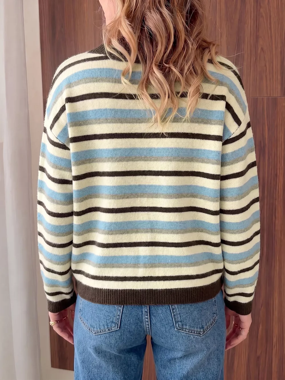Striped Crew Neck Button-Down Cardigan, image 6