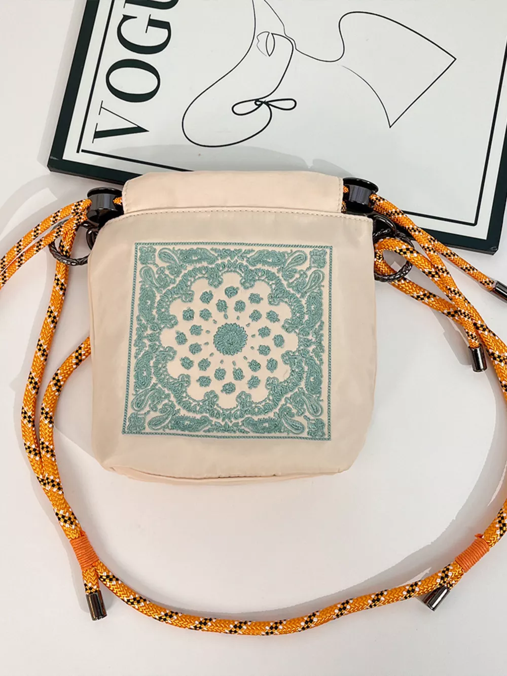 Embroidered Crossbody Bag with Rope Strap, image 2