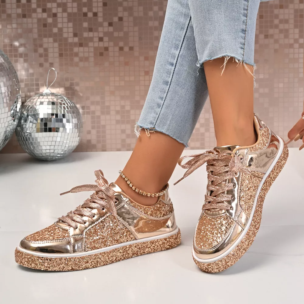 Sequin Lace Up Sneakers