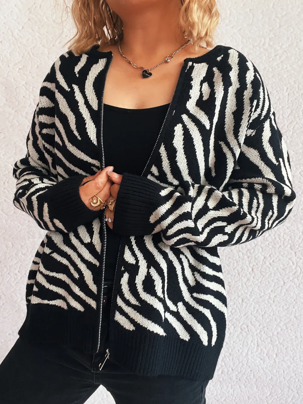 Zebra Print Zip Up Cardigan, image 3