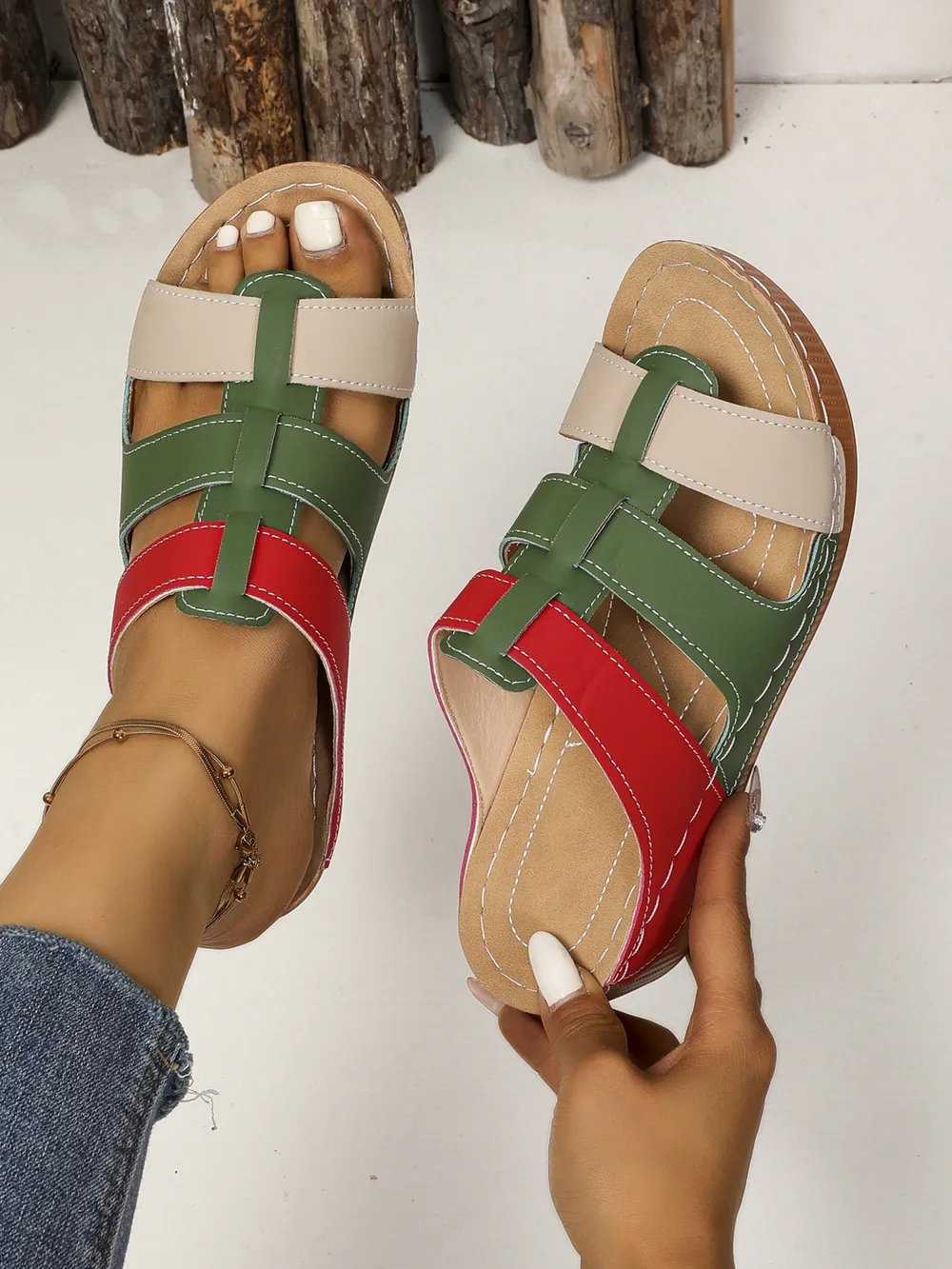Contrast Cutout Open Toe Sandals, image 8