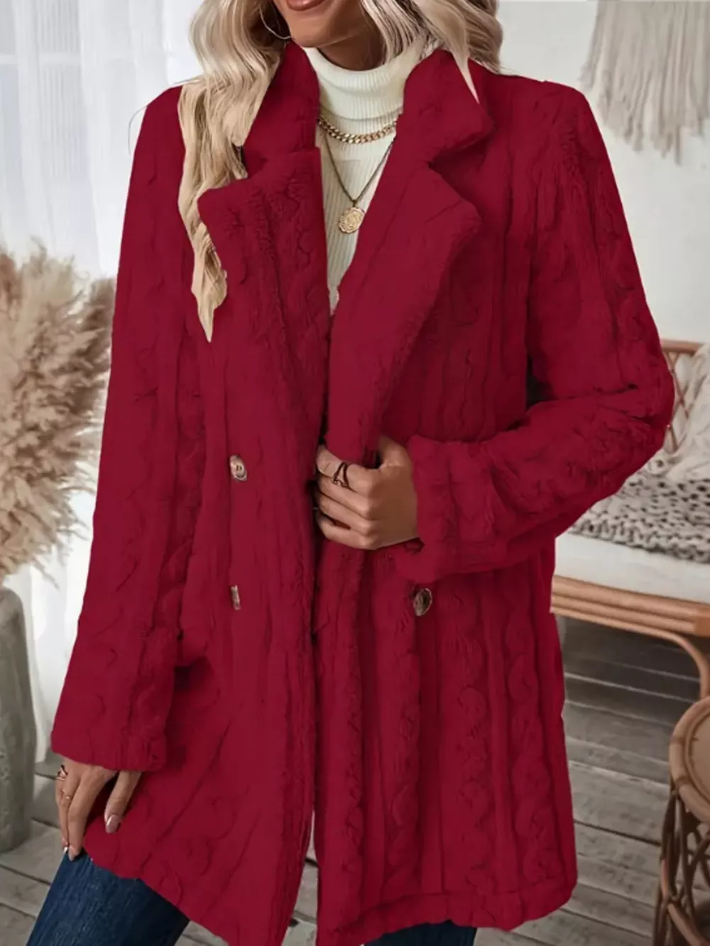 Cozy Faux Shearling Double-Breasted Outerwear, image 6