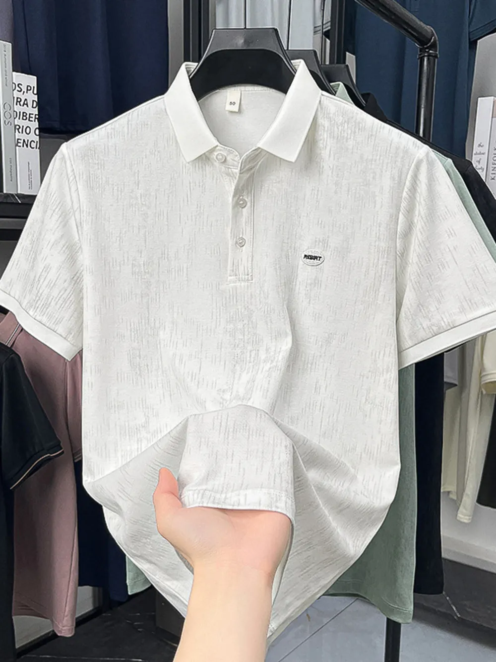 Men's Plus Size Short Sleeve Button Detail Polo, image 9