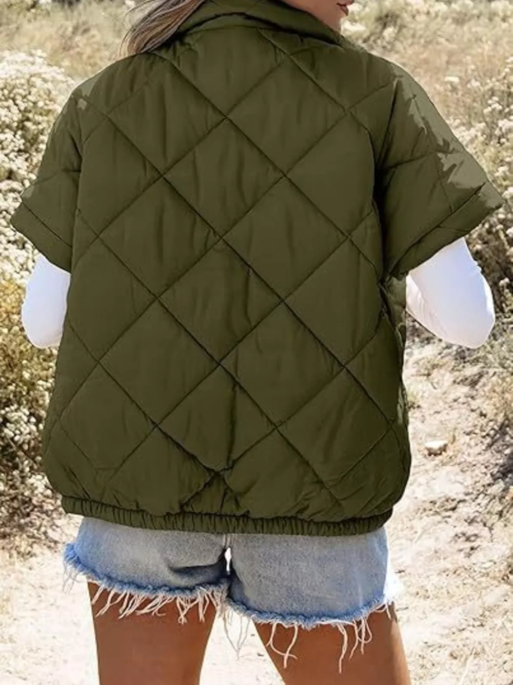 Quilted Zip Up Short Sleeve Winter Coat, image 7