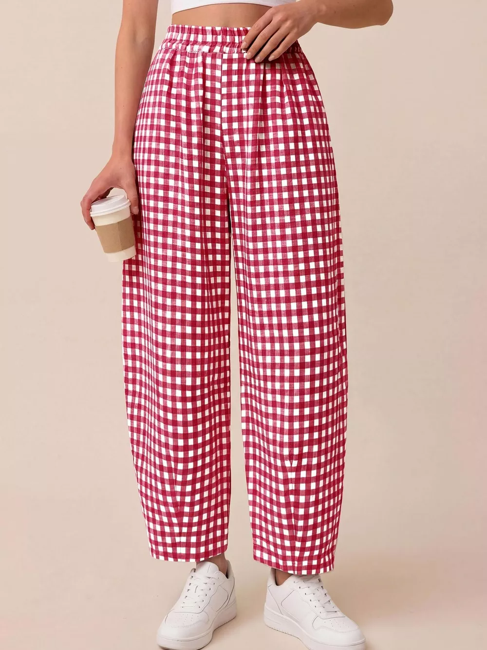 Gingham Wide-Leg Casual Pants, image 17