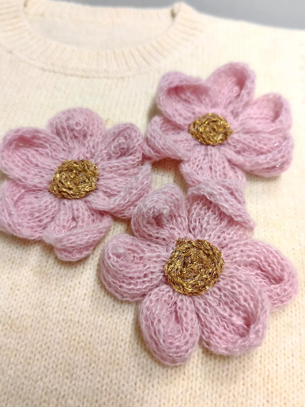 Side Button Sweater Vest with 3D Floral Appliques, image 11