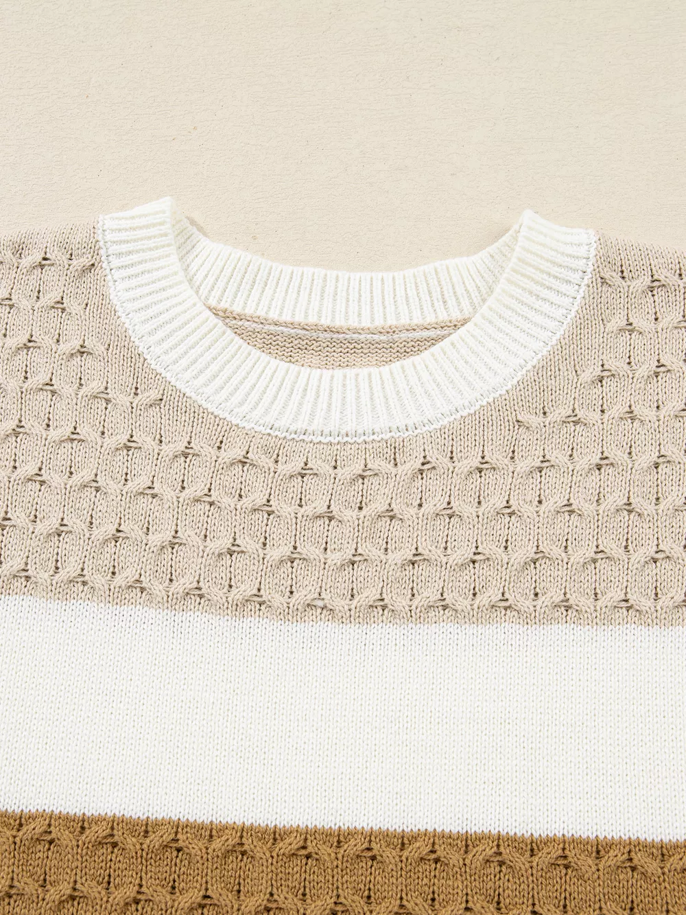 Mixed Texture Knit Striped Color Block Loose Sweater, image 6