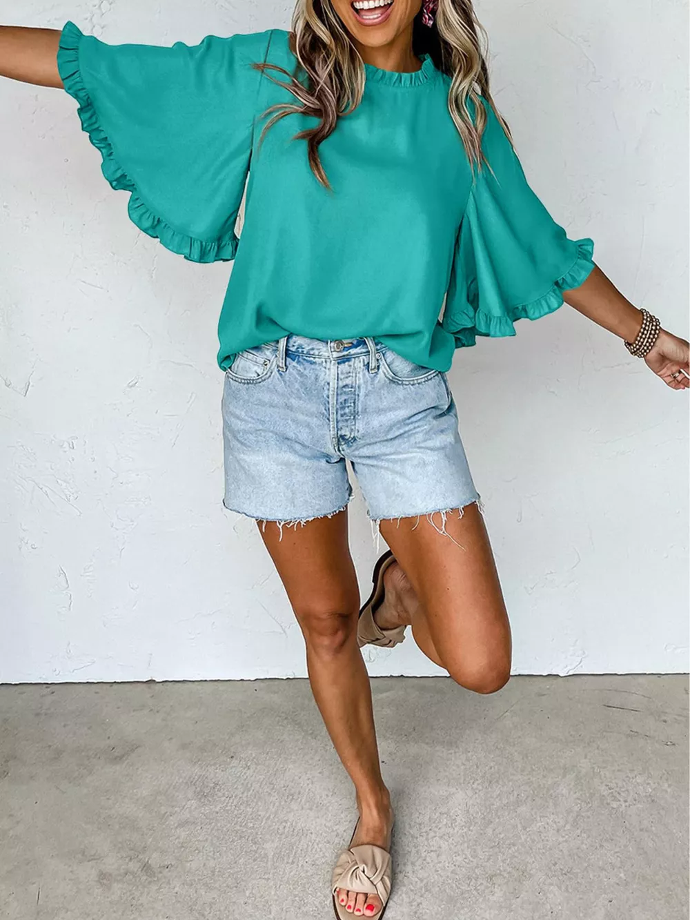 Ruffle Trim Half Sleeve Blouse, image 3