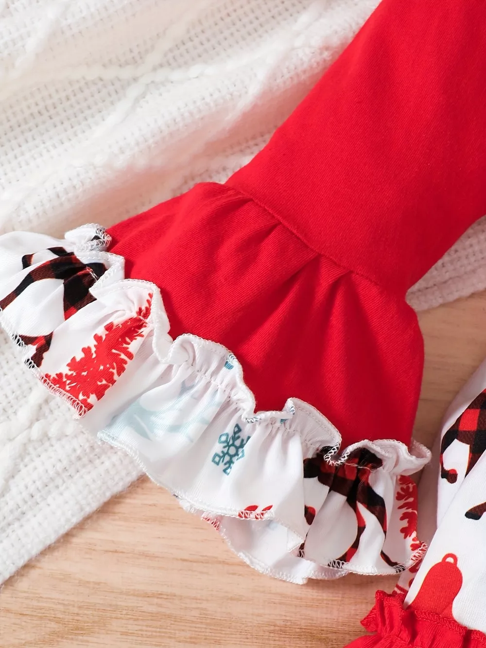 Children's Christmas Reindeer Print Ruffle Hem Long Sleeve Dress, image 5