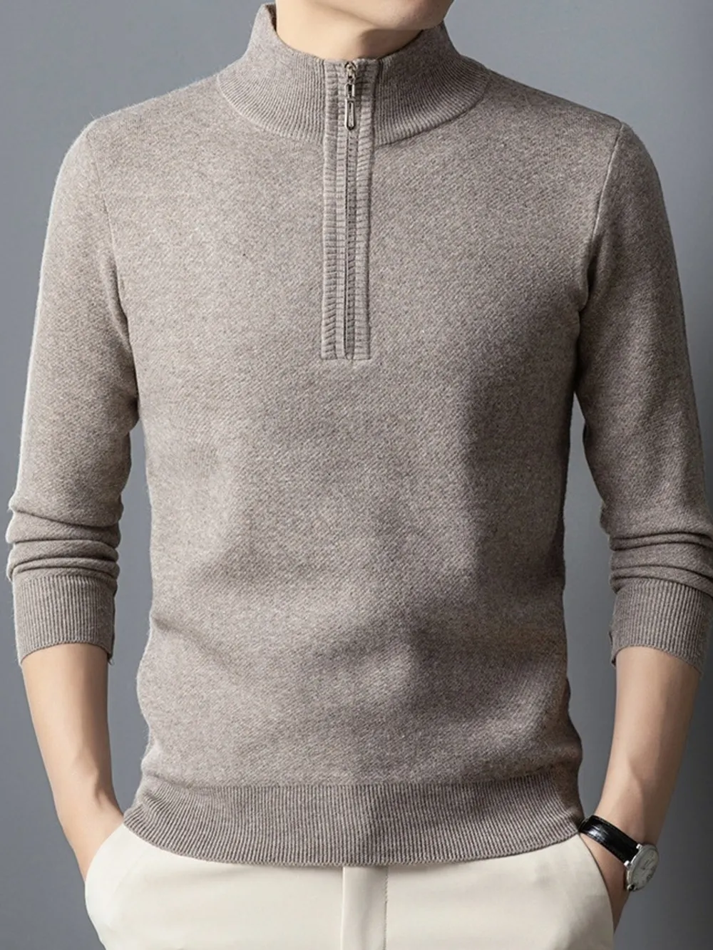 Men's Plus Size Quarter-Zip Long Sleeve Sweater, image 4