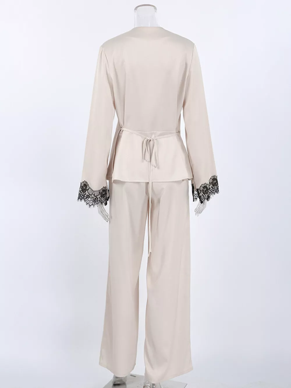Lace Trim Wrap Top and Pants Set, image 7