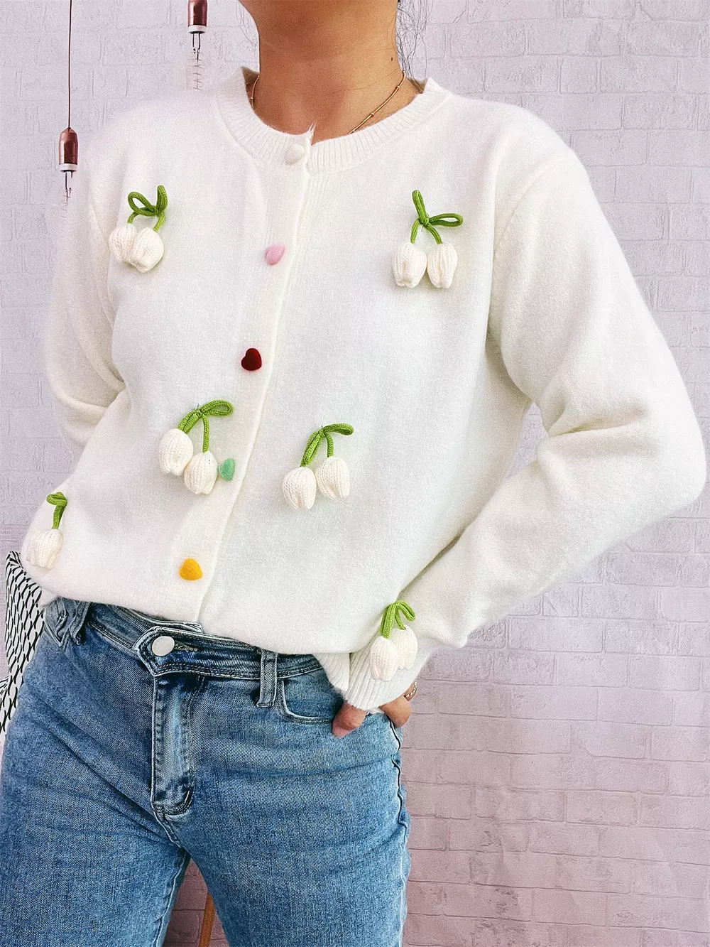 Flower Button Up Long Sleeve Cardigan, image 4