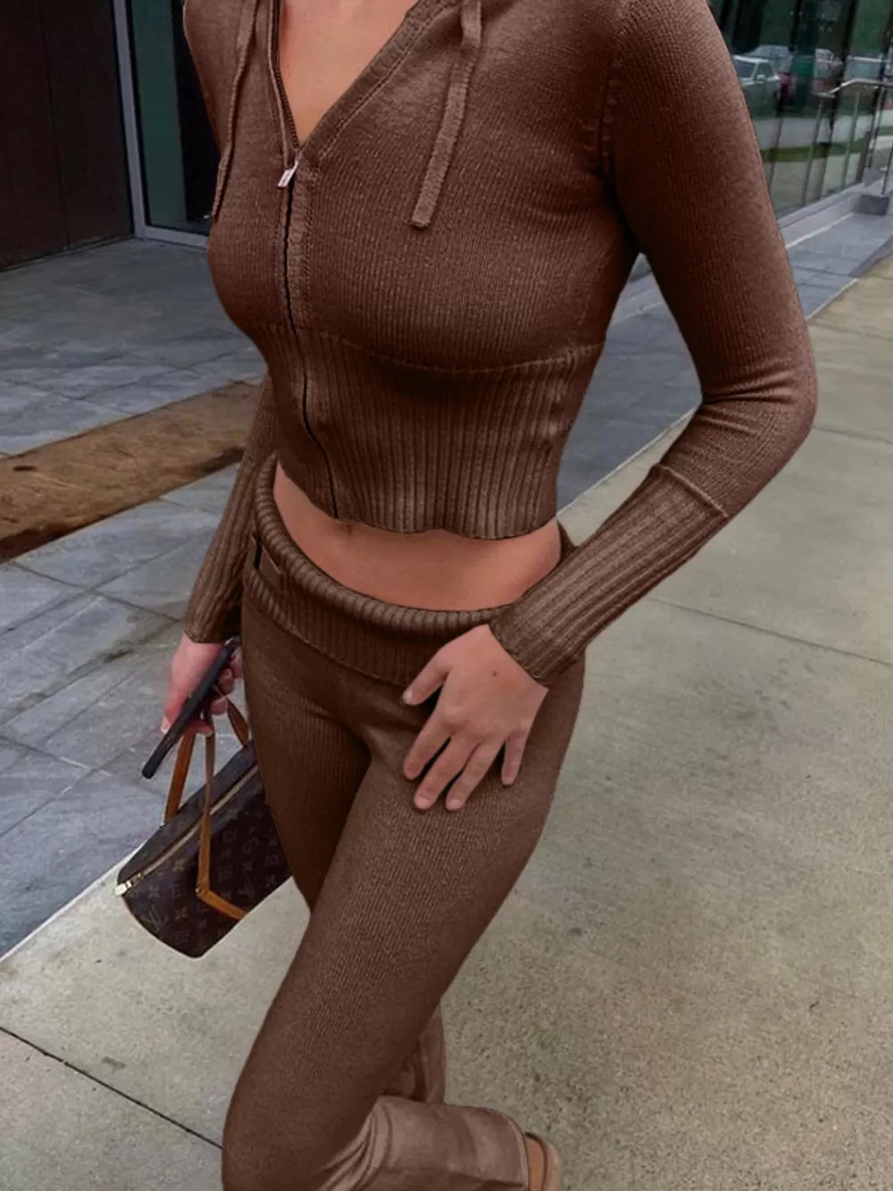 Zip Up Hooded Cardigan and Pants Sweater Set, image 7