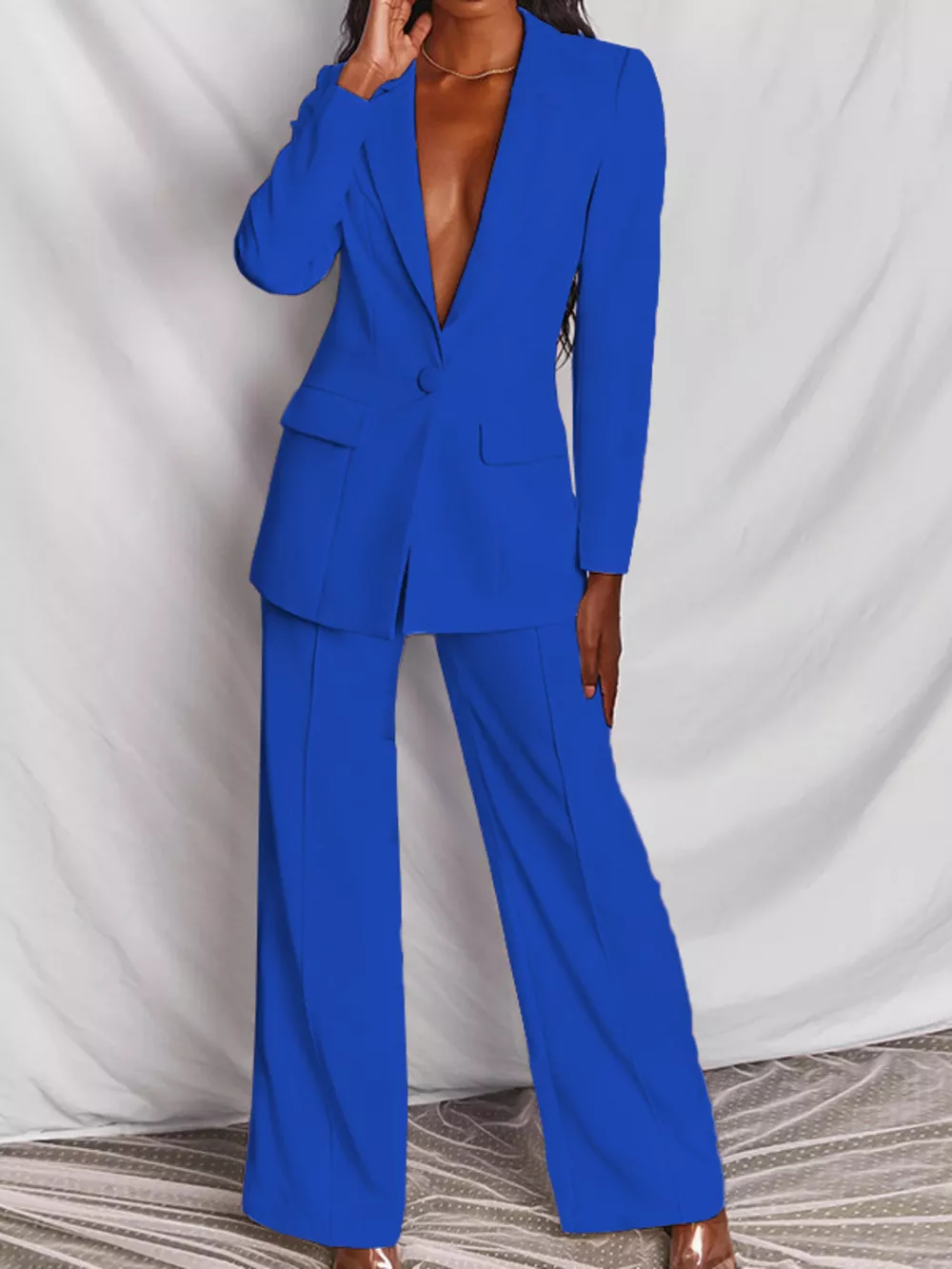 Full Size One Button Blazer and Wide-Leg Pants Set Plus Size, image 12