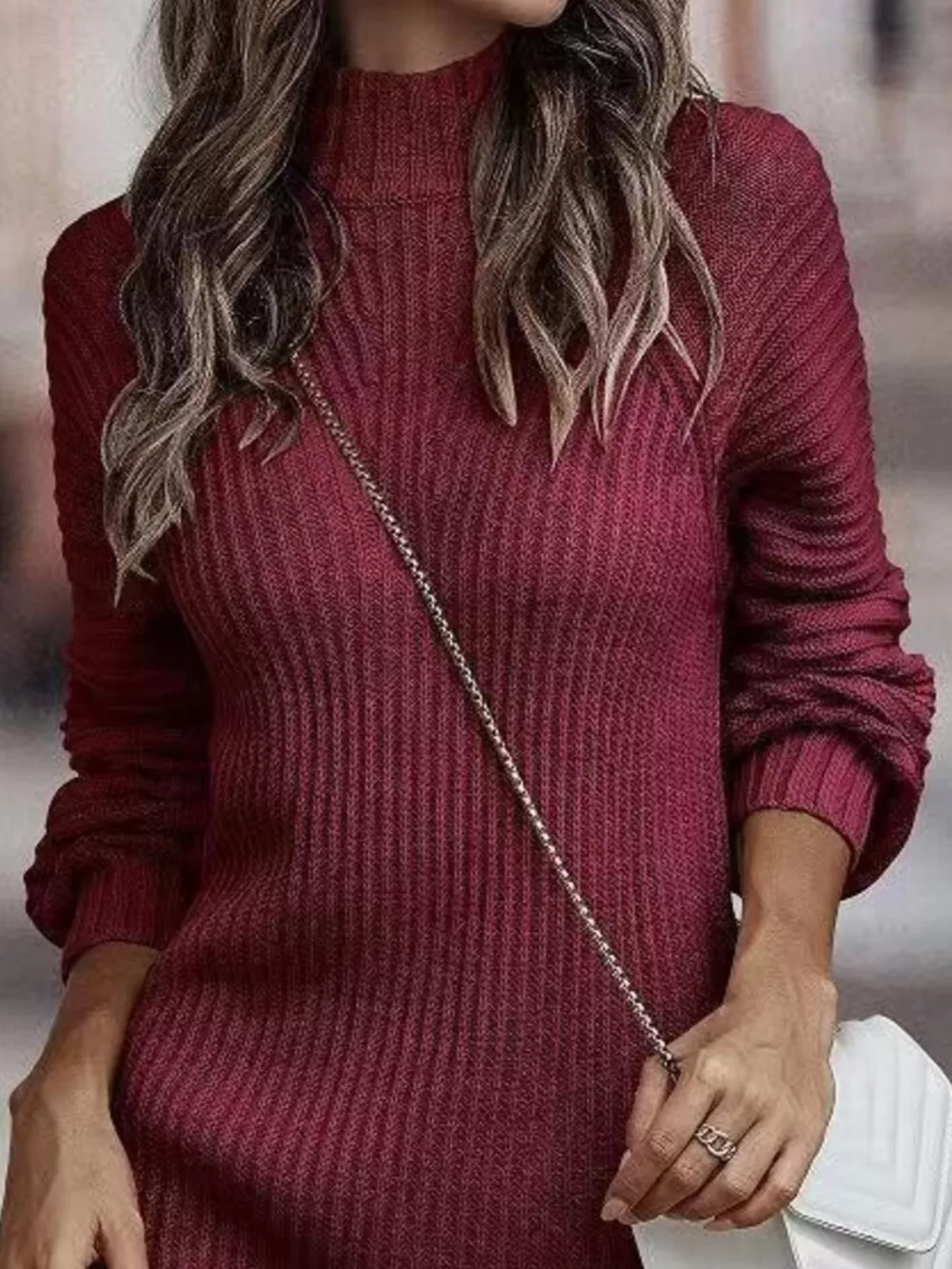 Full Size Turtleneck Raglan Sleeve Sweater Dress Plus Size, image 8