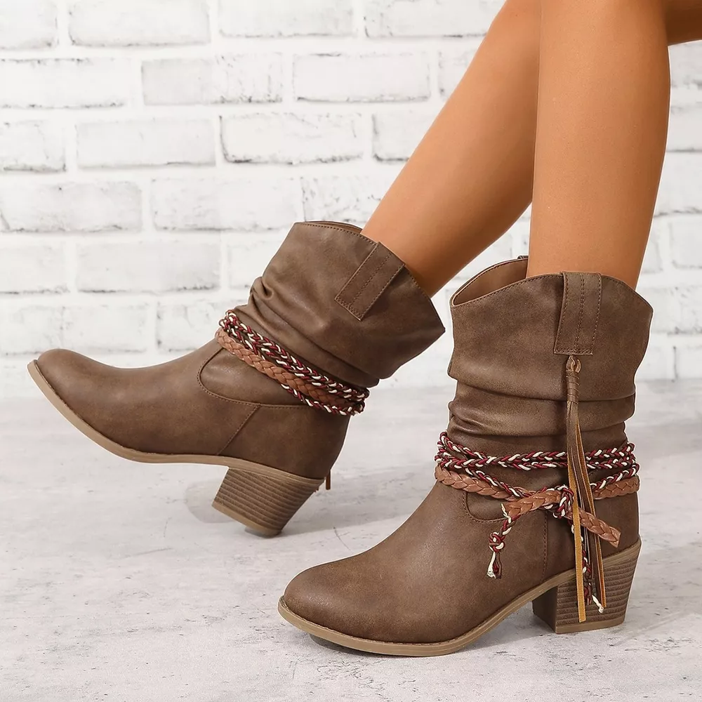 Round Toe Block Heels Boots, image 2