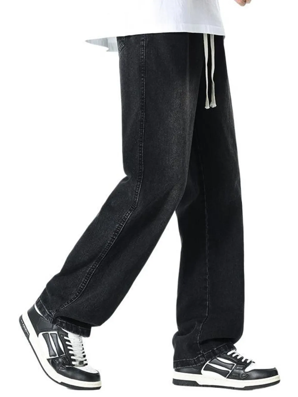 Men's Plus Size Drawstring Wide Leg Jeans, image 4