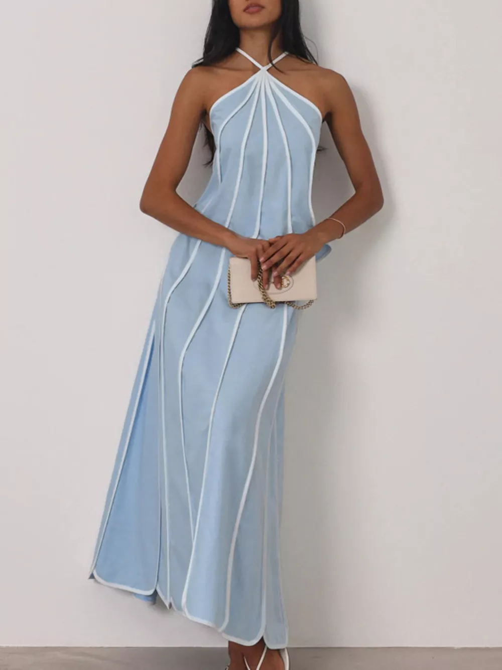 Halter Neck Scalloped Hem Top and Skirt Set, image 2