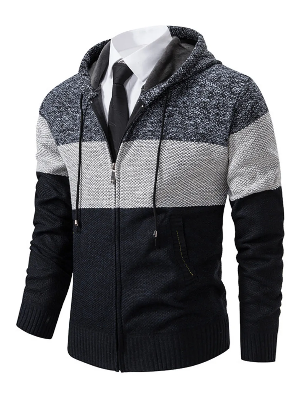 Men's Plus Size Color Block Hooded Zip-Up Cardigan, image 5