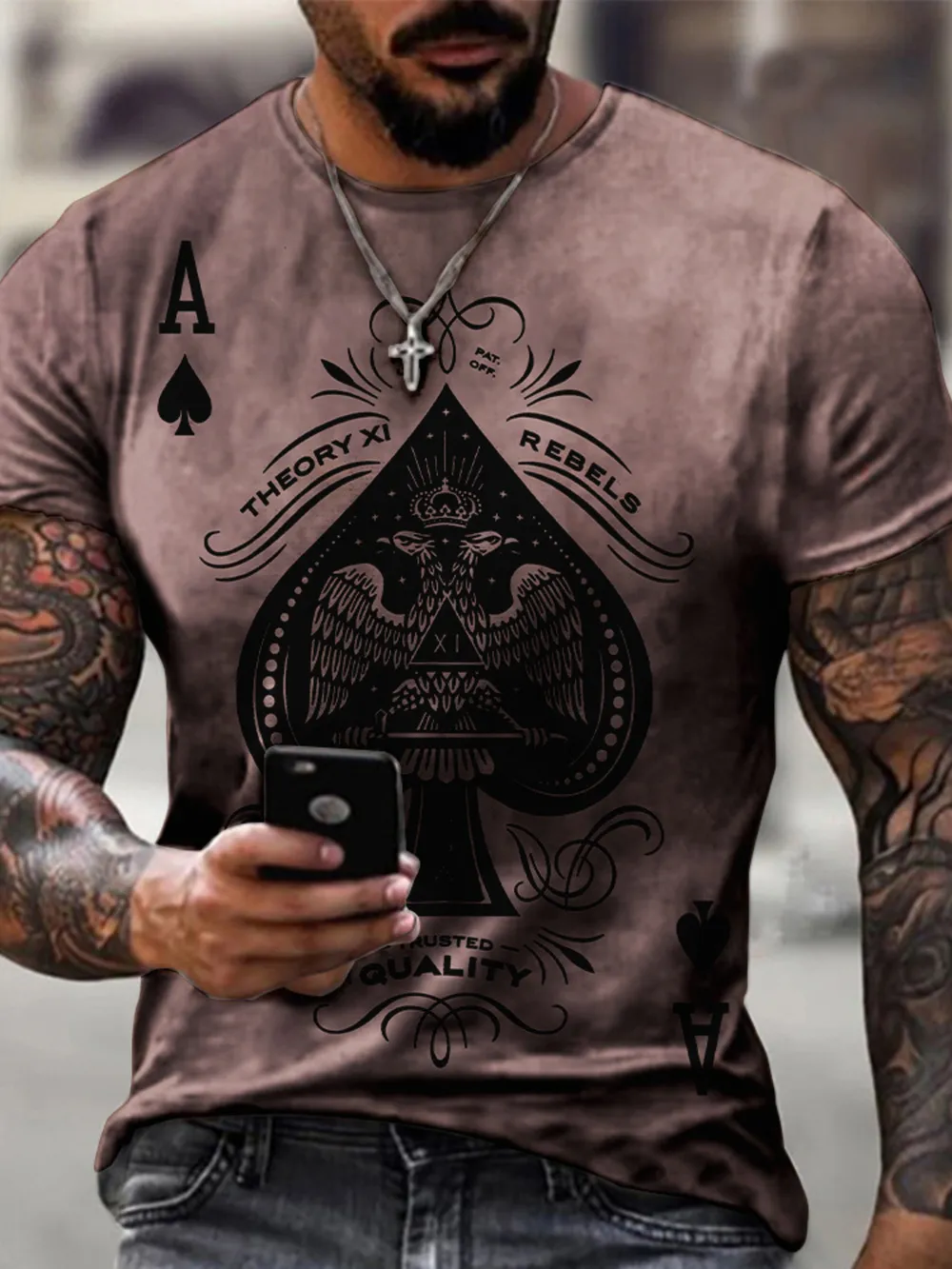 Men's Full Size Ace of Spades Graphic Print T-Shirt Plus Size, image 2