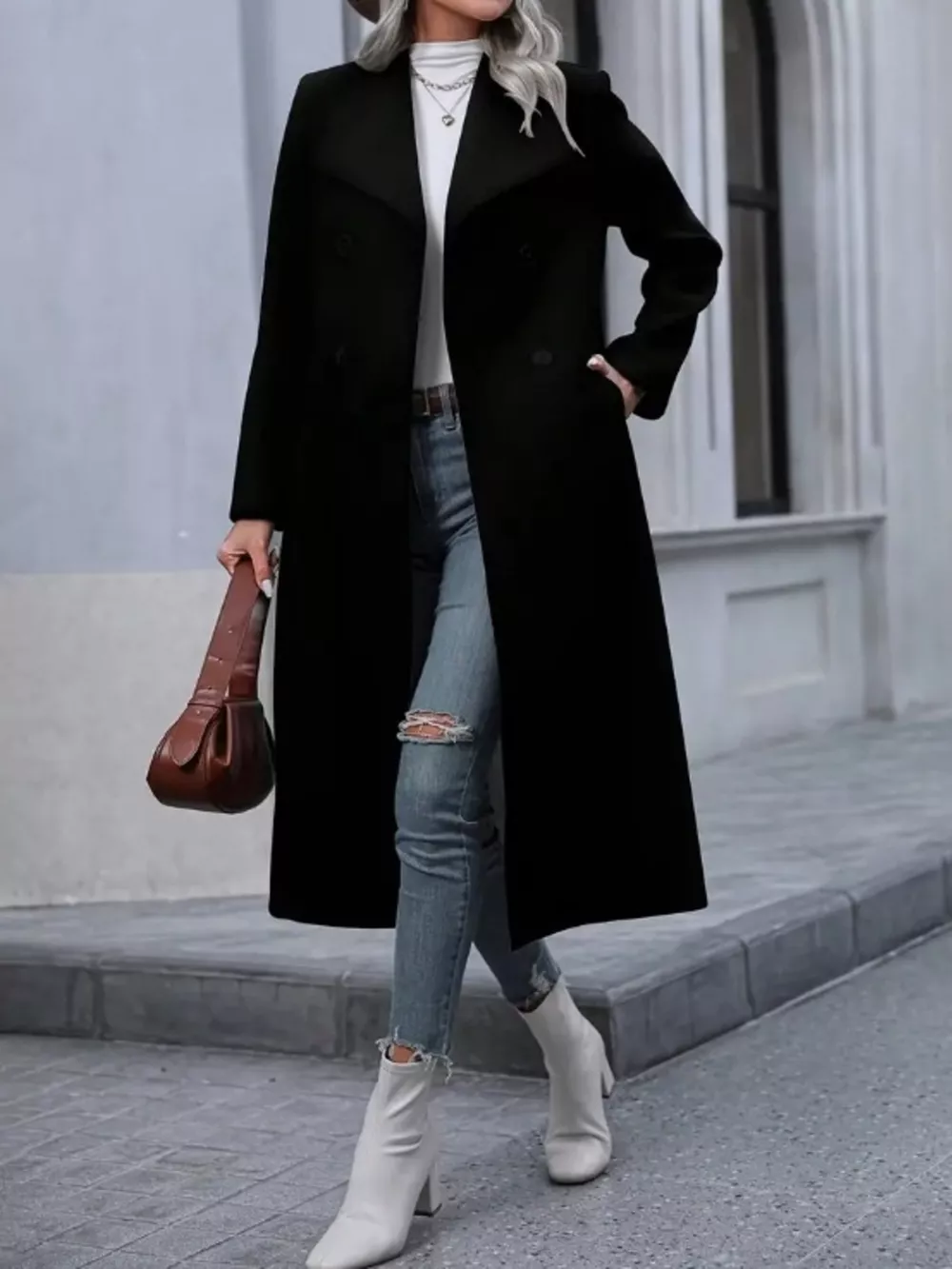 Double-Breasted Longline Overcoat