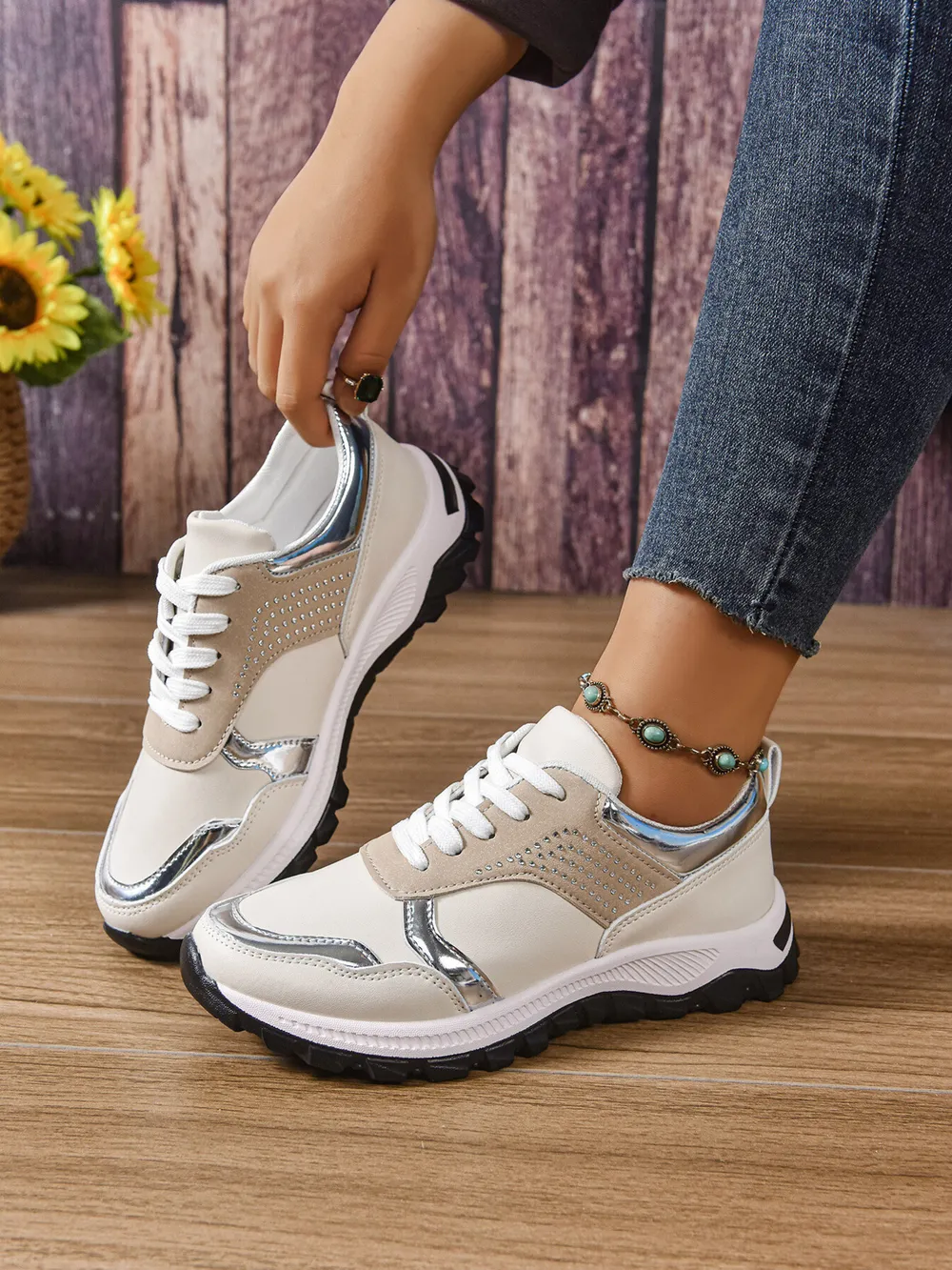 Lace Up Round Toe Sneakers, image 4