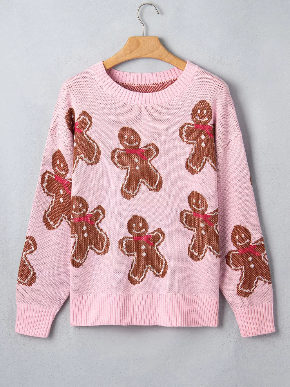 Gingerbread Pattern Round Neck Long Sleeve Shift Sweater, image 7